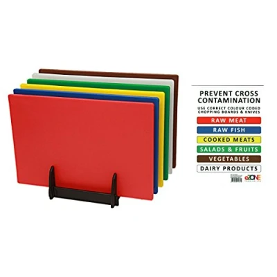 Image of 6X Colour Coded Chopping Boards Set with Rack and Wall Chart