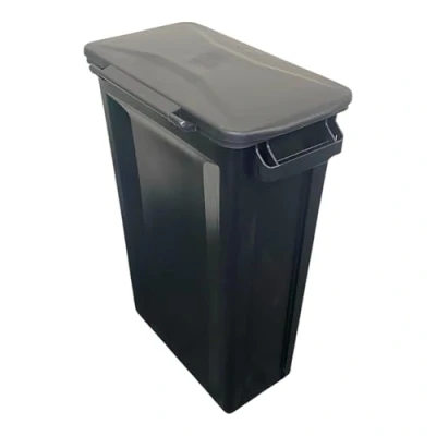 Image of Chabrias Ltd Black Slim 87L Rectangular Plastic Recycling Bin with Hinged Lid Ideal for Home or Office Waste Management and Commercial Use (75.6 x 50.7 27.2 cm)