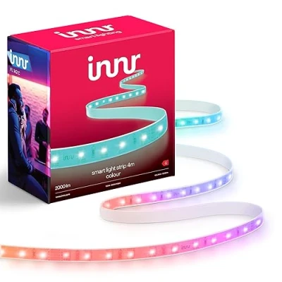 Image of Innr Zigbee LED Strip Light 4m, Works with Hue* and Alexa (Hub Required), Self Adhesive, RGB Lights, White &amp; Colour, Warm to Cool (1800K 6500K), Indoor Smart Strip, 2000 lm