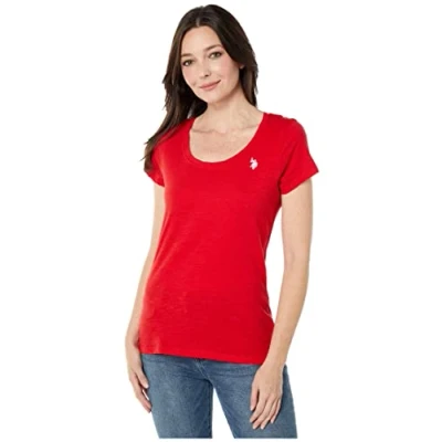 Image of U.S. Polo Assn. Scoop Neck Solid T Shirt Racing Red LG