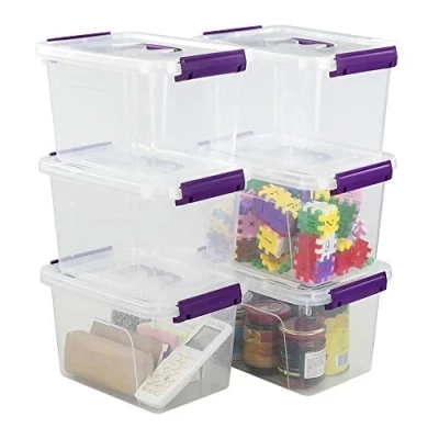 Image of Farmoon 5L Clear Storage Box, Plastic Boxes with Lid and Purple Handle, Pack of 6