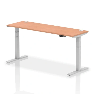 Image of Air 1800x600mm Height Adjustable Desk Beech Top Cable Ports Silver Leg
