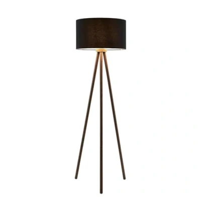 Image of Lindby Floor Lamp &#039;Majken&#039; (Scandinavian) in Black Made of Wood for e.g. Living Room &amp; Dining (1 Light Source, E27) from Standard