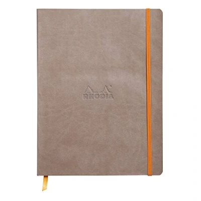 Image of RHODIA 117504C Taupe Soft Notebook 19x25 cm Lined 160 pages Clairefontaine Ivory Paper 90 g/m Bookmark, Elastic Closure Faux Leather Cover Rhodiarama Collection