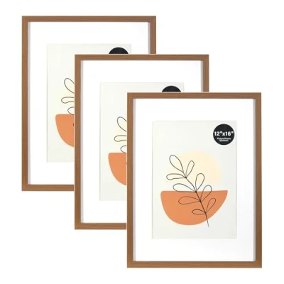 Image of KAIWIN Picture frame Brown 30x40cm Set of 3 with passe partout 21x30 cm (A4), Photo acrylic glass For hanging, photos, posters, puzzles Poster
