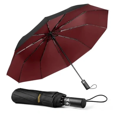 Image of TechRise Umbrella Windproof Travel Umbrella: 10 Ribs Automatic Compact Strong Wind Proof Umbrella, One Button Auto Open Close Resistant Folding Lightweight Portable for Men Women