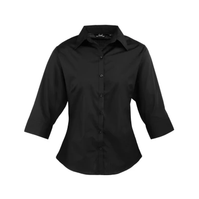 Image of Premier Womens/Ladies Poplin 3/4 Sleeve Shirt (Black) Size 22 UK