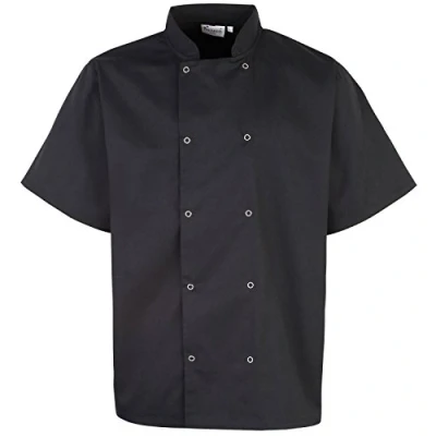 Image of Premier Unisex Studded Front Short Sleeve Chefs Jacket (XL) (Black)