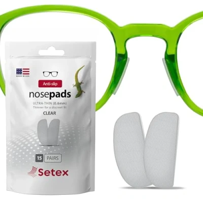Image of Setex Gecko Grip Glasses Nose Pads (15 Clear Pairs) Anti Slip Ultra Thin 0.6 mm, USA Made, Micro Structured Fibers, Strong and Soft, Self Stick Adhesive, x 7 16 mm