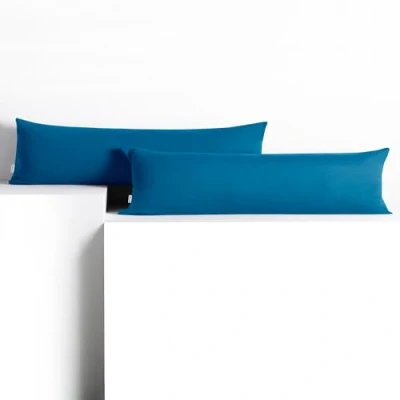 Image of DecoKing 2 x Pillowcases 20 145 cm Jersey Cotton Zip Blue Amber
