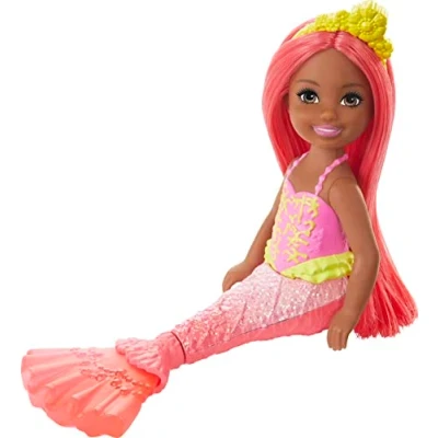 Image of Barbie Dreamtopia Chelsea Mermaid Doll, 6.5 inch with Coral Colored Hair and Tail