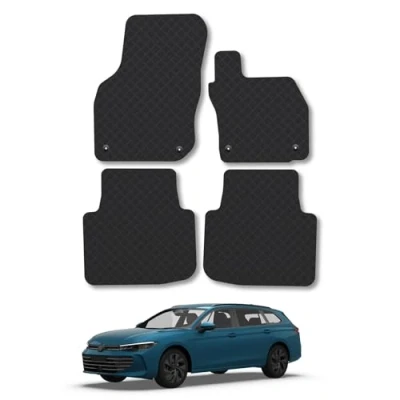 Image of 5mm Rubber Car Mats Compatible With VW Passat (2024+) Tailored Fit Floor Set Accessory Custom Anti Slip Backing Heavy Duty Waterproof Easy Clean Durable Weather Full Coverage Clips
