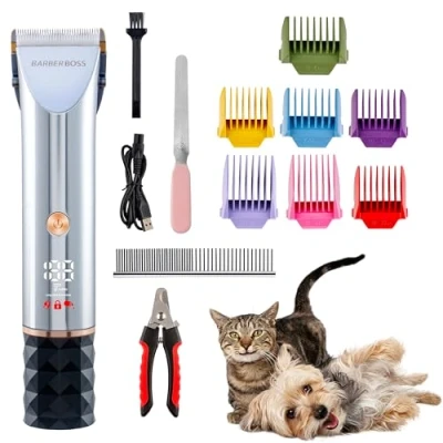 Image of BarberBoss Pet Grooming Kit, Clippers, Dog Clippers Professional for Thick Hair, Cat Matted Fur, Cordless