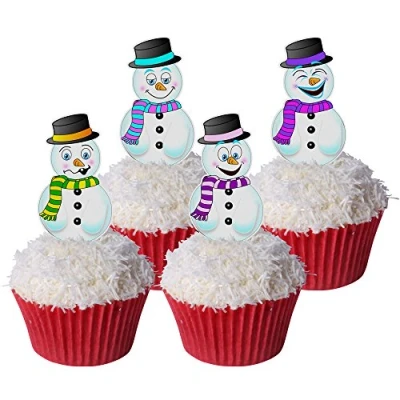 Image of Pack of 24 Pre Cut Edible Wafer Decorations Snowman Toppers 201 524