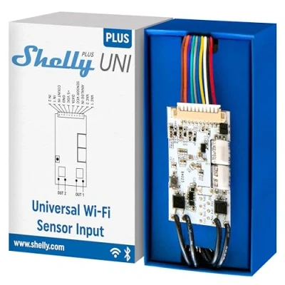 Image of Shelly Plus Uni Wi Fi and Bluetooth Operated Smart Module with Dry Contacts Home Automation No Hub Required Accurate Voltmeter Pulse Counter Sensor Interface