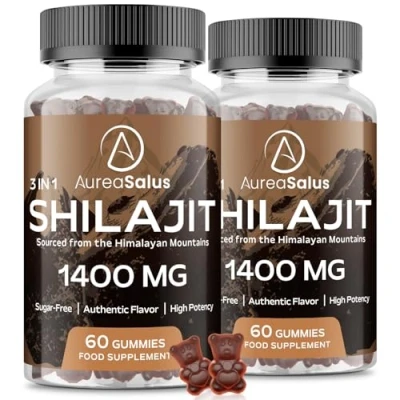 Image of 3 in 1 Pure Himalayan Shilajit Gummies 1400mg Sugar Free with Ashwagandha, Chaga 85+ Trace Minerals &amp; Fulvic Acid Vegan Supplement for Men Women 120 Count