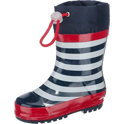 Image of Playshoes Boy&#039;s Unisex Kids Rain Boot Wellies Maritime Wellington Rubber, Blue Navy White, 4 UK Child