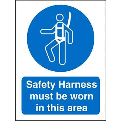 Image of Seco Safety Harness Must Be Worn in This Area Sign, 150mm x 200mm 1mm Semi Rigid Plastic
