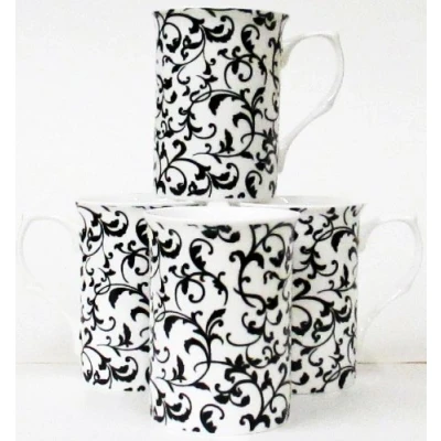 Image of fromeuropewithlove Venetian White Mugs Set of 6 Fine Bone China Cups Hand Decorated in UK