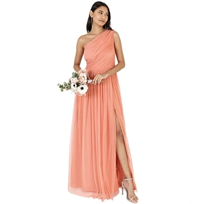 Image of Anaya with Love Women&#039;s Womens Ladies Maxi One Cold Shoulder Slit Split Sleeveless Prom Wedding Guest Bridesmaid Dress, Coral Pink, 18 UK