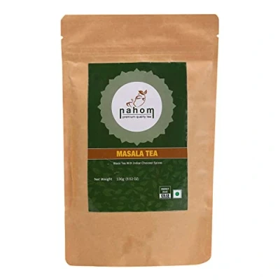 Image of NAHOM Masala Chai Tea Blend of Black Tea, Cinnamon, Cardamom &amp; Pepper with Ancient Indian Herbs House Recipe Spiced 3.53oz 100g Pouch