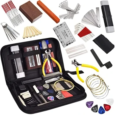 Image of Prevessel Guitar Repair Kit, 72PCS Maintenance Kit with Carrying Bag String Cleaning Setup Complete Tools for Ukulele Bass Mandolin Banjo