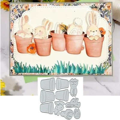 Image of Rabbit Flower Garden Metal Die Cuts,Rabbit Frame Leaf Cutting Dies Cut Stencils DIY Scrapbooking Decorative Embossing Paper Card Making