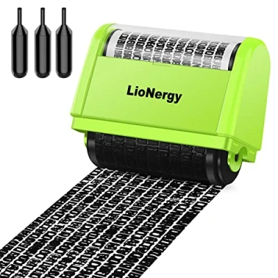 Image of Identity Protection Roller Stamp LioNergy Extra Large 2.0 Inch Theft Prevention Security with 3 Refills Green
