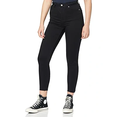 Image of NA KD Skinny High Waist Open Hem Jeans, Black, EU 34