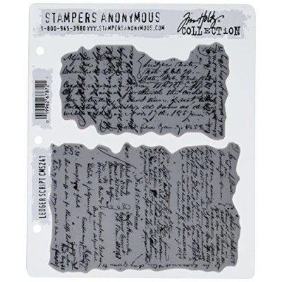 Image of Stampers Anonymous Art Gone Wild Ledger Script Cling Stamp Set, Grey,7&quot; by 8.5&quot;
