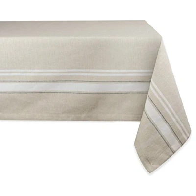 Image of DII French Stripe Tabletop Collection Farmhouse Style Dining Table Linen Tablecloth, 60x104, Taupe/White