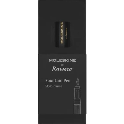 Image of Moleskine x Kaweco Fountain Pen in ABS plastic with Gold Plated Size M Nib for Writers, Note Takers, Blue Ink Cartridge Included, Color Black