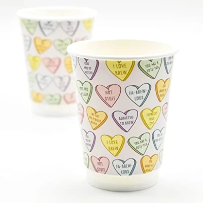 Image of Sweet Heart Valentines Day Paper Cups 12oz Hot Drink Disposable Printed Takeaway Coffee Cup (100)