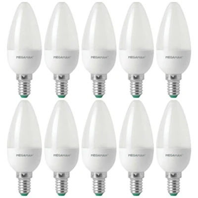 Image of Pack of 10 x Megaman 142244 Dimmable LED Candle Light Bulbs Opal E14 SES 2800K Warm 5 Watt + FREE MCD Keyring Torch