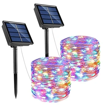 Image of [2Pack]Solar String Lights, Solar Fairy Lights 8 Modes 240 LED Silver Wire Garden Waterproof Outdoor for Party, Yard, Wedding(Muti Color)