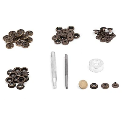 Image of 15mm Metal Press Stud Buttons 15 Sets Snap Button Fastener with Tools for Leather Craft Clothes Jacket Bags Repair (Bronze)