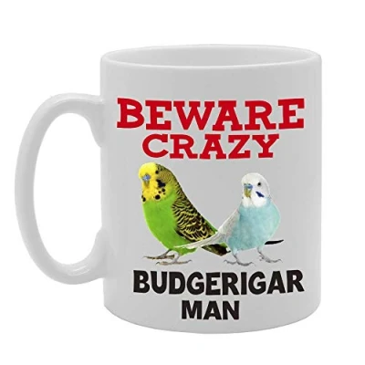 Image of Coralgraph Inc MG4420 Beware Crazy Budgerigar Man Novelty Gift Printed Tea Coffee Ceramic Mug