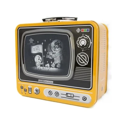 Image of Suck UK TV Lunch Box Metal Tin &amp; Retro Boys Toddler Bento for Kids Adult Storage Yellow