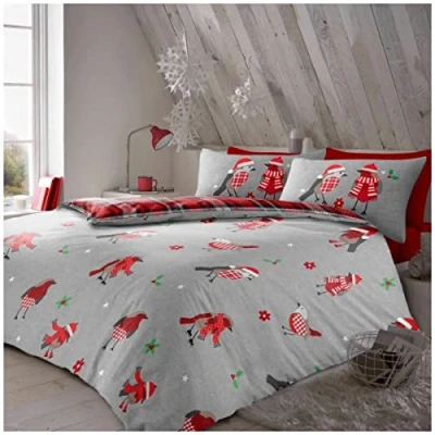 Image of GC GAVENO CAVAILIA Reversible Geometric Duvet Cover Double, Easy Care Stripe Bedding Sets, Grey/Red