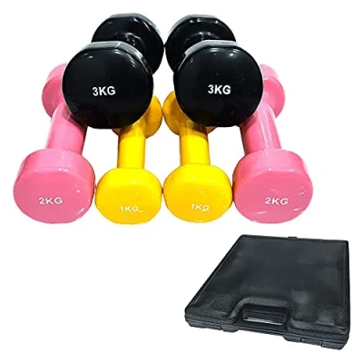 Image of TAHA® 12Kg Dumbbell Multi Colour Neoprene Soft Touch Hand Weight Set with Carry Case 1kg, 2kg, 3kg Weights