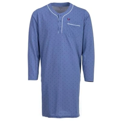 Image of Henry Terre Men&#039;s Long Sleeved Nightdress with Prong Pattern Chest Pocket Button Placket Size M 3XL, blue, XL