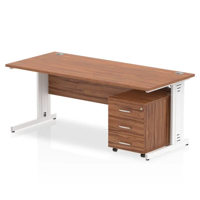 Image of Impulse 1800x800 Desk Walnut Top White Cable Managed Leg + Mobile Ped