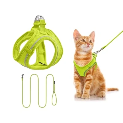 Image of Qianruida Dog Harness Leash Set Chest Strap Adjustable Reflective Handle for Small Cat Medium (Lemon Green XXXS)