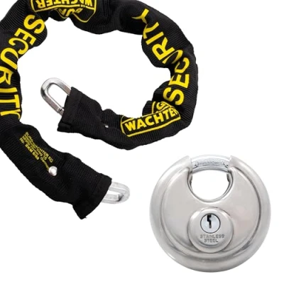 Image of Burg Wächter SKM 6/60 SPL Wachter 60cm 6mm Security Chain &amp; Stainless Steel Disc Padlock, Black