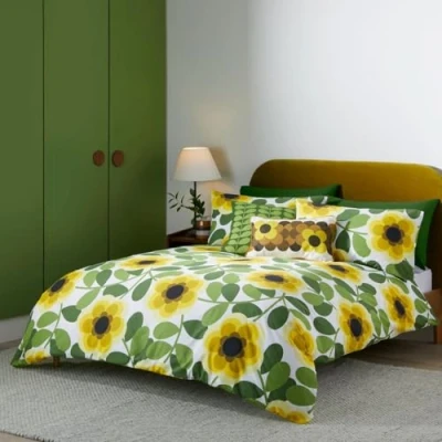 Image of Orla Kiely Bedding Giant Water Lily 100% Cotton Duvet Cover Set Lemon Twist (King Size (230cm x 220cm))