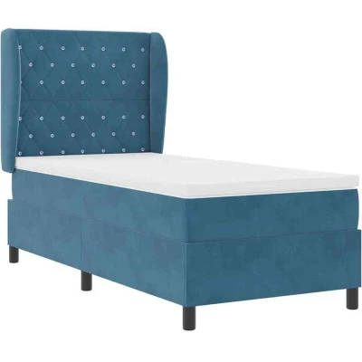 Image of Box Spring Bed with Mattress Dark Blue 90x190 cm Velvet Vidaxl