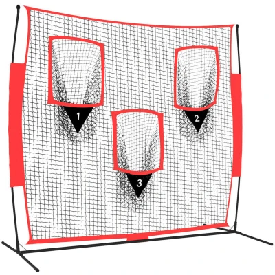Image of vidaXL Portable Baseball Net Black and Red 183x105x183 cm Polyester