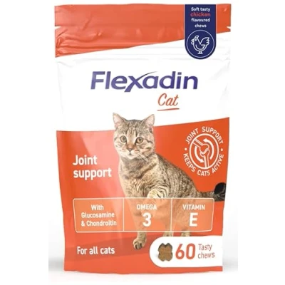 Image of Flexadin Joint Care for Cats Supplement Chews Aids Mobility &amp; Flexibility Glucosamine, Chondroitin, Omega 3 Vitamin E 60