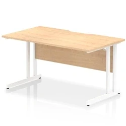Image of Impulse 1400 x 800mm Scalloped Edge Straight Office Desk Maple Top White Cantilever Leg