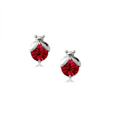 Image of Crystalline Azuria Women Girls 18ct White Gold Plated Red Zirconia Crystals Ladybugs Stud Earrings